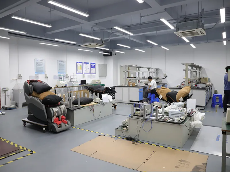 Forrest massage chair testing laboratory for function, mechanism, airbag, heating and noise checks
