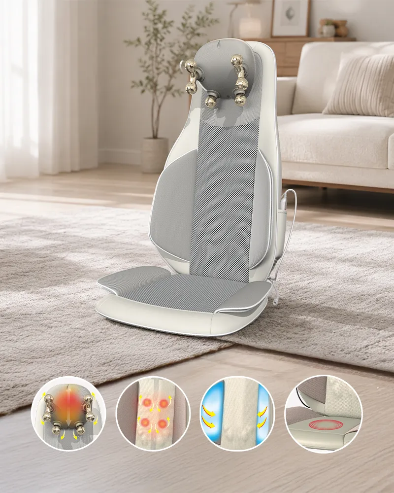 FR-C43H neck and back massage cushion with adjustable neck shiatsu, full-back heat, and air compression