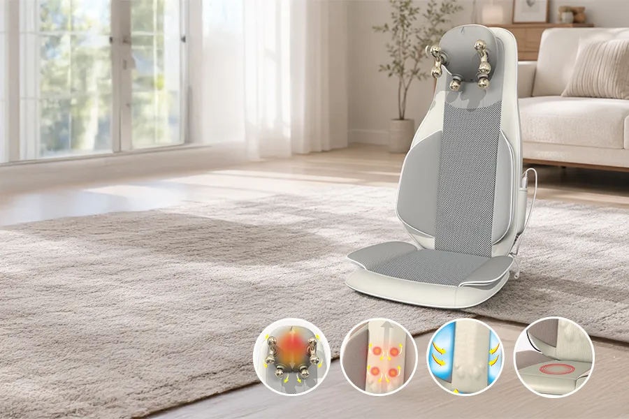 FR-C43H neck and back massage cushion with adjustable neck shiatsu, full-back heat, and air compression
