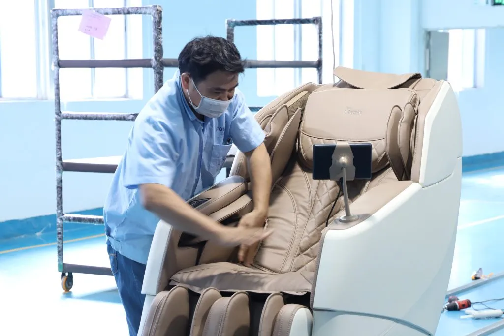 Inside Forrest's Shenzhen factory — every massage chair built and tested on our own production line.